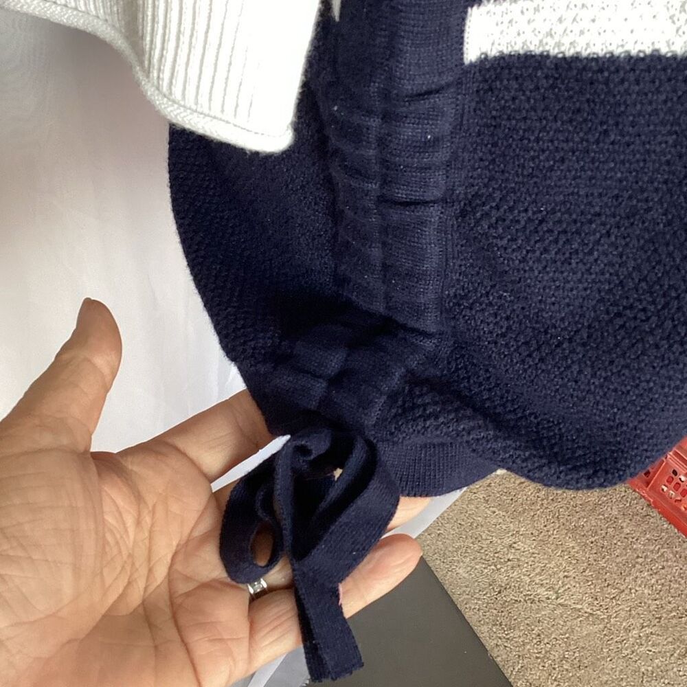 T By Talbots Navy White Striped Pique Ruched Crewneck Sweater Small Nautical Coa - Picture 7 of 10
